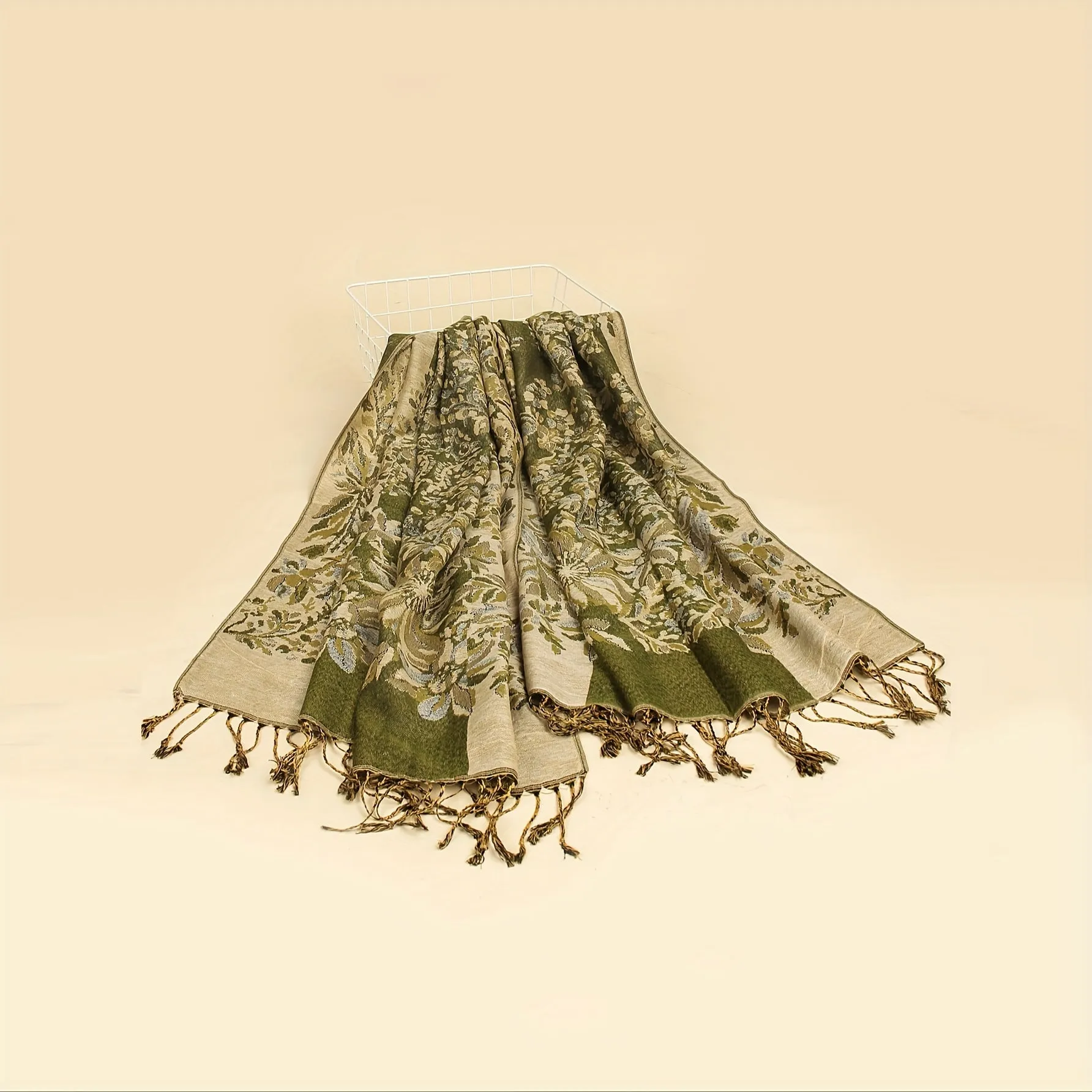Long Grape Flower Scarf - Exquisitely Elegant, Ultra-Soft, Warm, and Windproof - Boho Vintage Inspired Tassel Shawl for Autumn and Winter Seasons