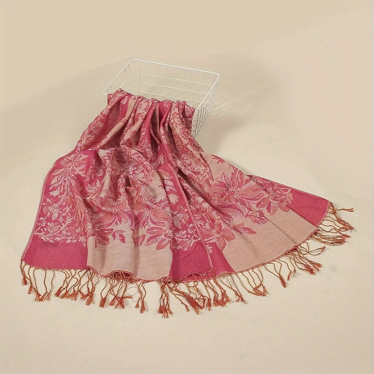 Long Grape Flower Scarf - Exquisitely Elegant, Ultra-Soft, Warm, and Windproof - Boho Vintage Inspired Tassel Shawl for Autumn and Winter Seasons