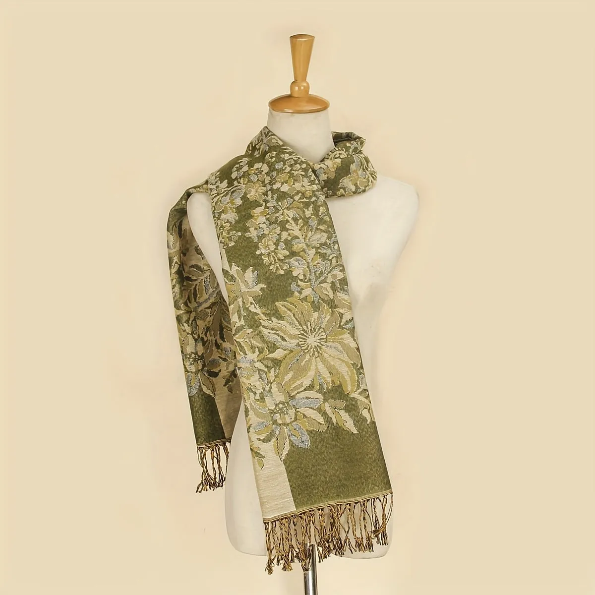 Long Grape Flower Scarf - Exquisitely Elegant, Ultra-Soft, Warm, and Windproof - Boho Vintage Inspired Tassel Shawl for Autumn and Winter Seasons