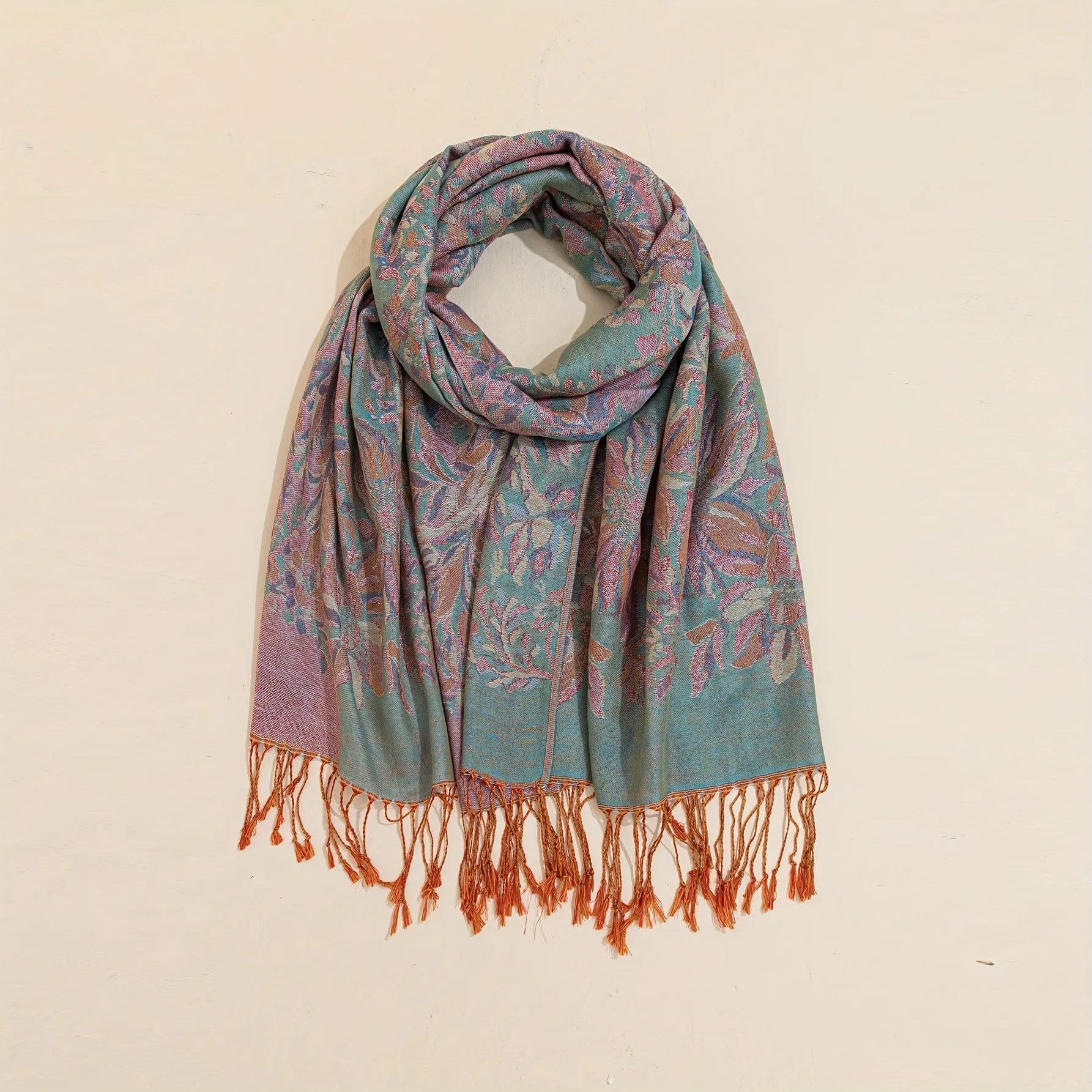 Long Grape Flower Scarf - Exquisitely Elegant, Ultra-Soft, Warm, and Windproof - Boho Vintage Inspired Tassel Shawl for Autumn and Winter Seasons