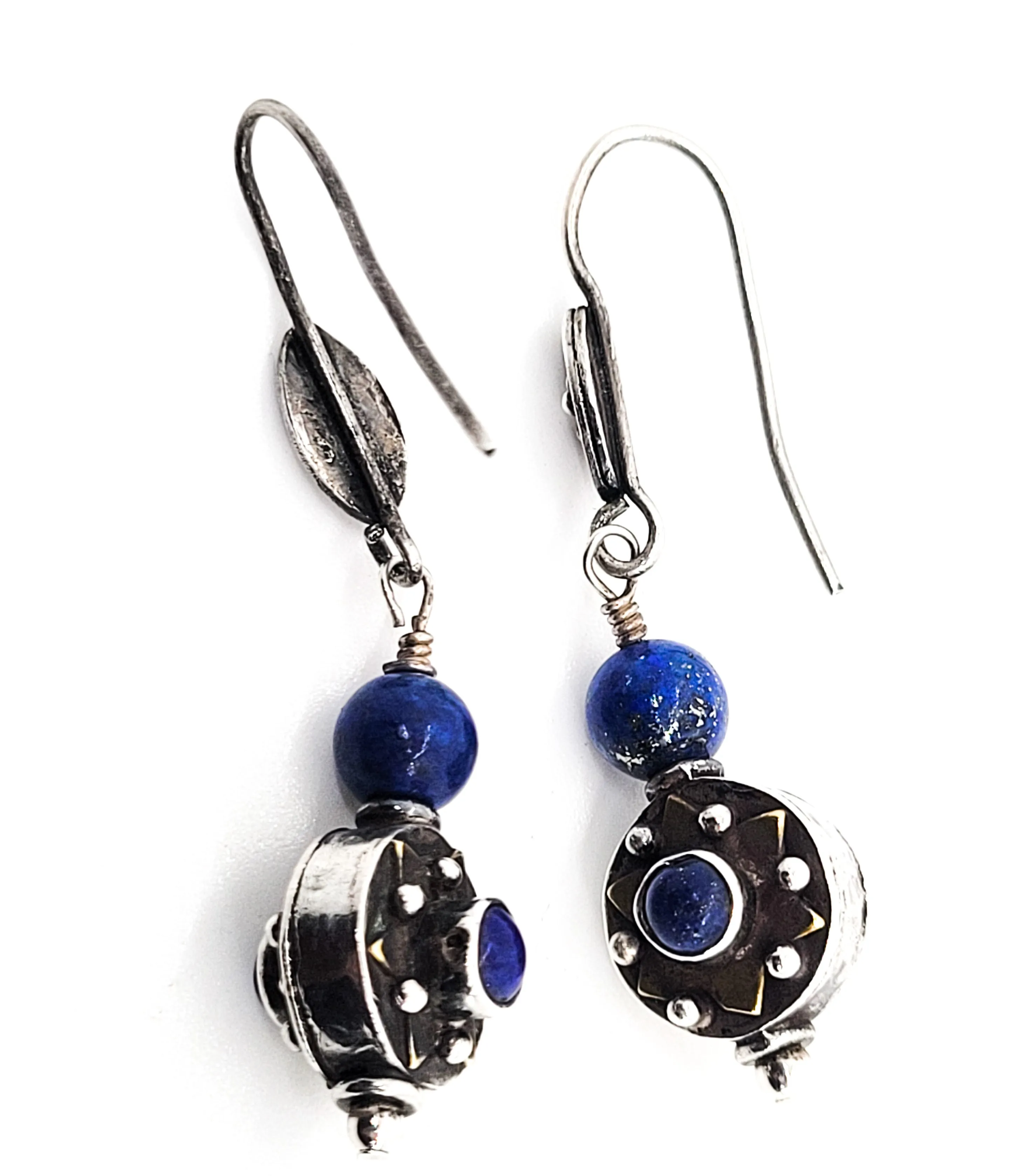 Long Lapis Lazuli Balinese style gold filled sterling silver long drop earrings