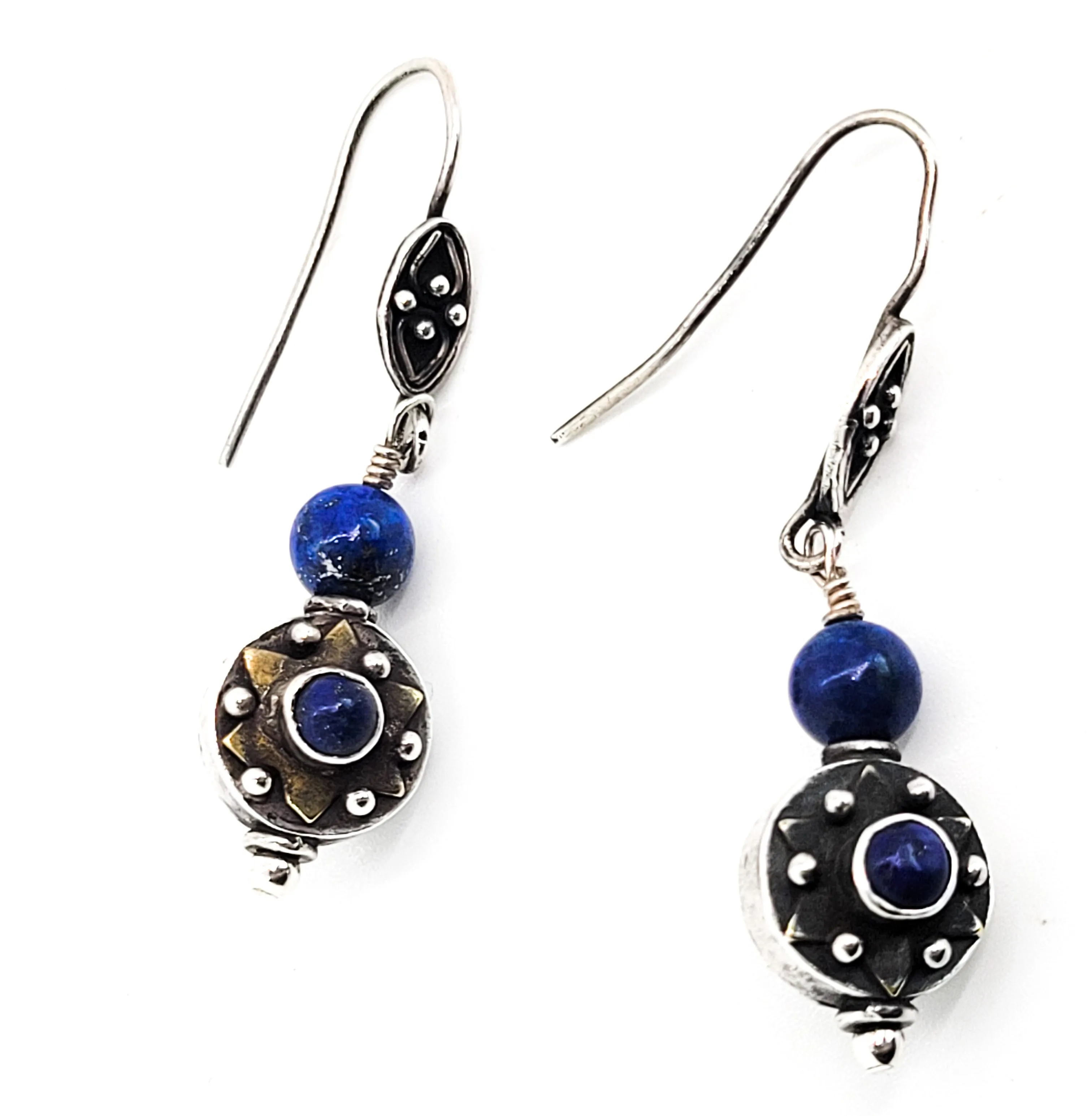 Long Lapis Lazuli Balinese style gold filled sterling silver long drop earrings