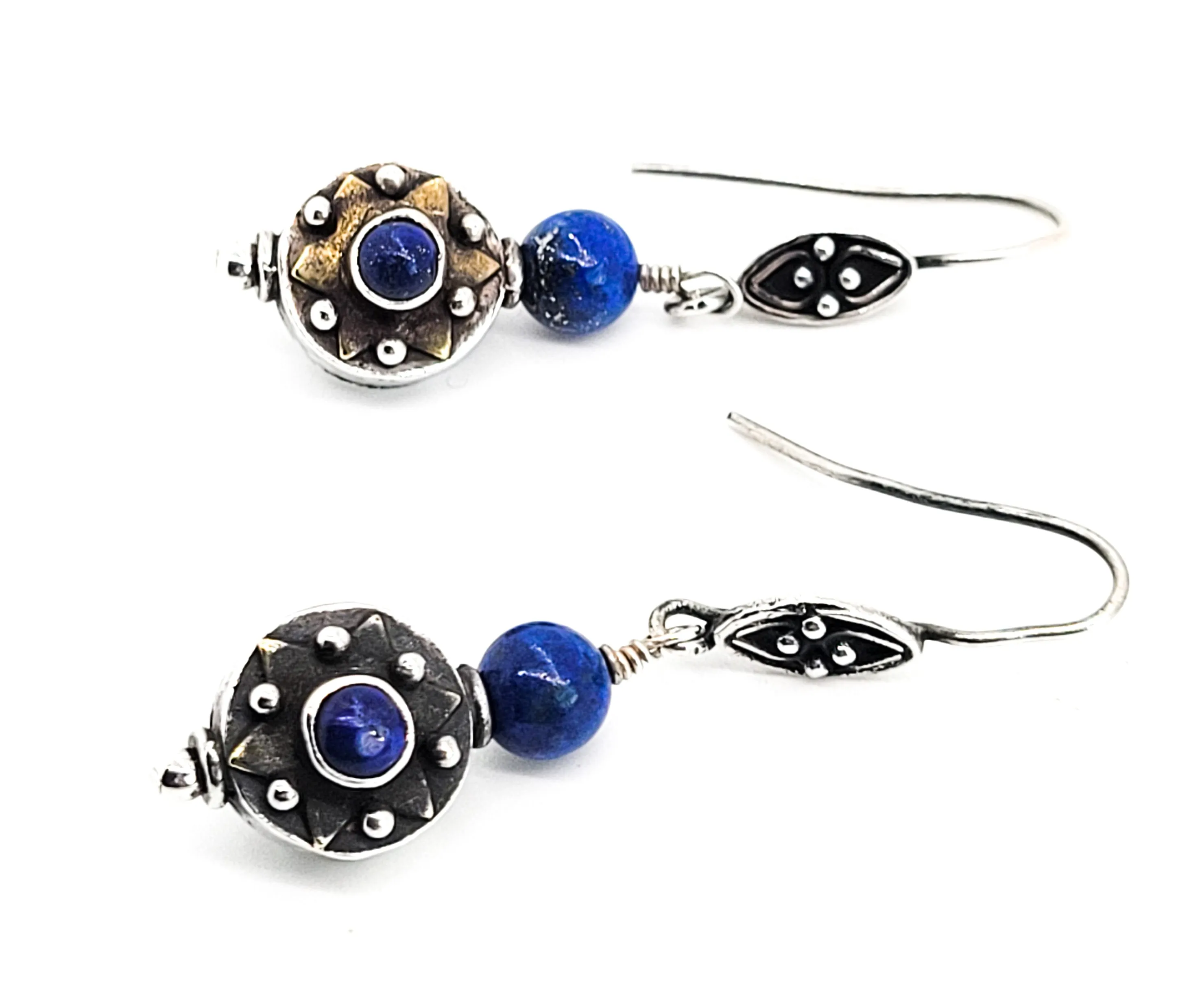 Long Lapis Lazuli Balinese style gold filled sterling silver long drop earrings