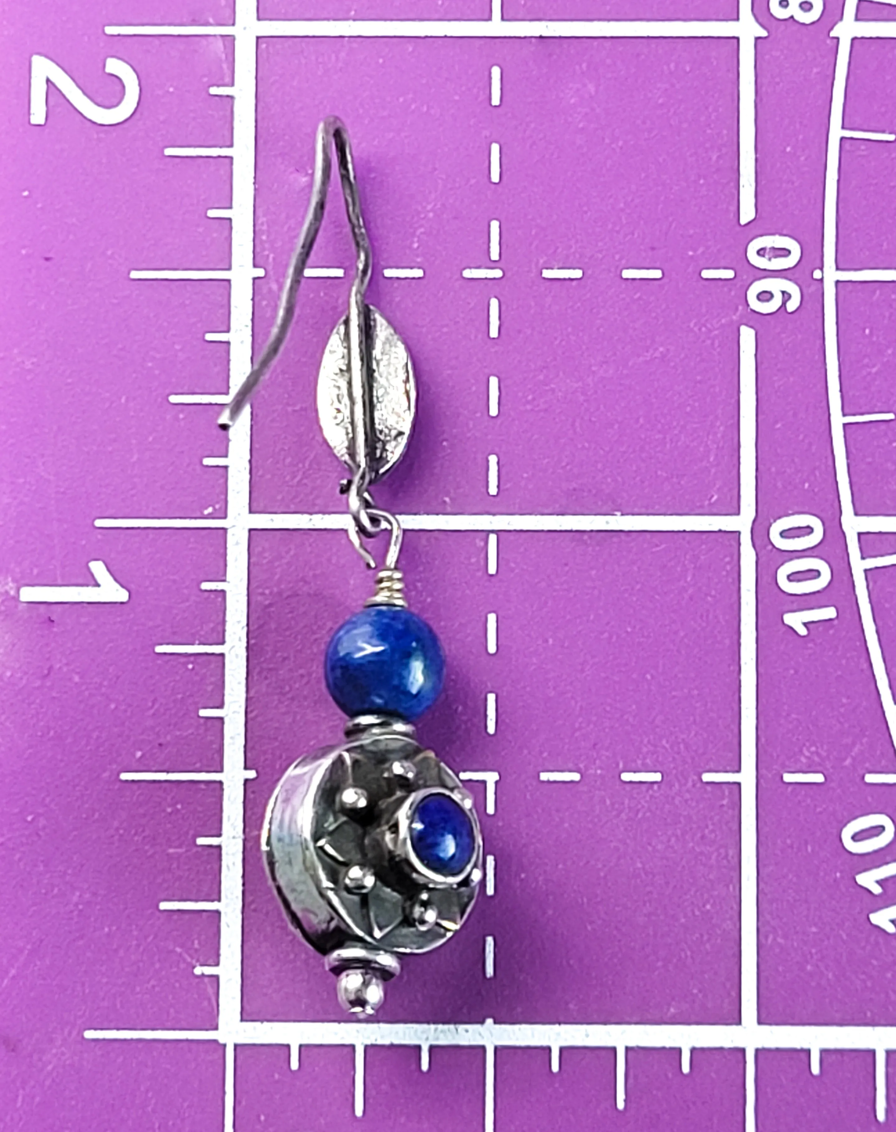 Long Lapis Lazuli Balinese style gold filled sterling silver long drop earrings
