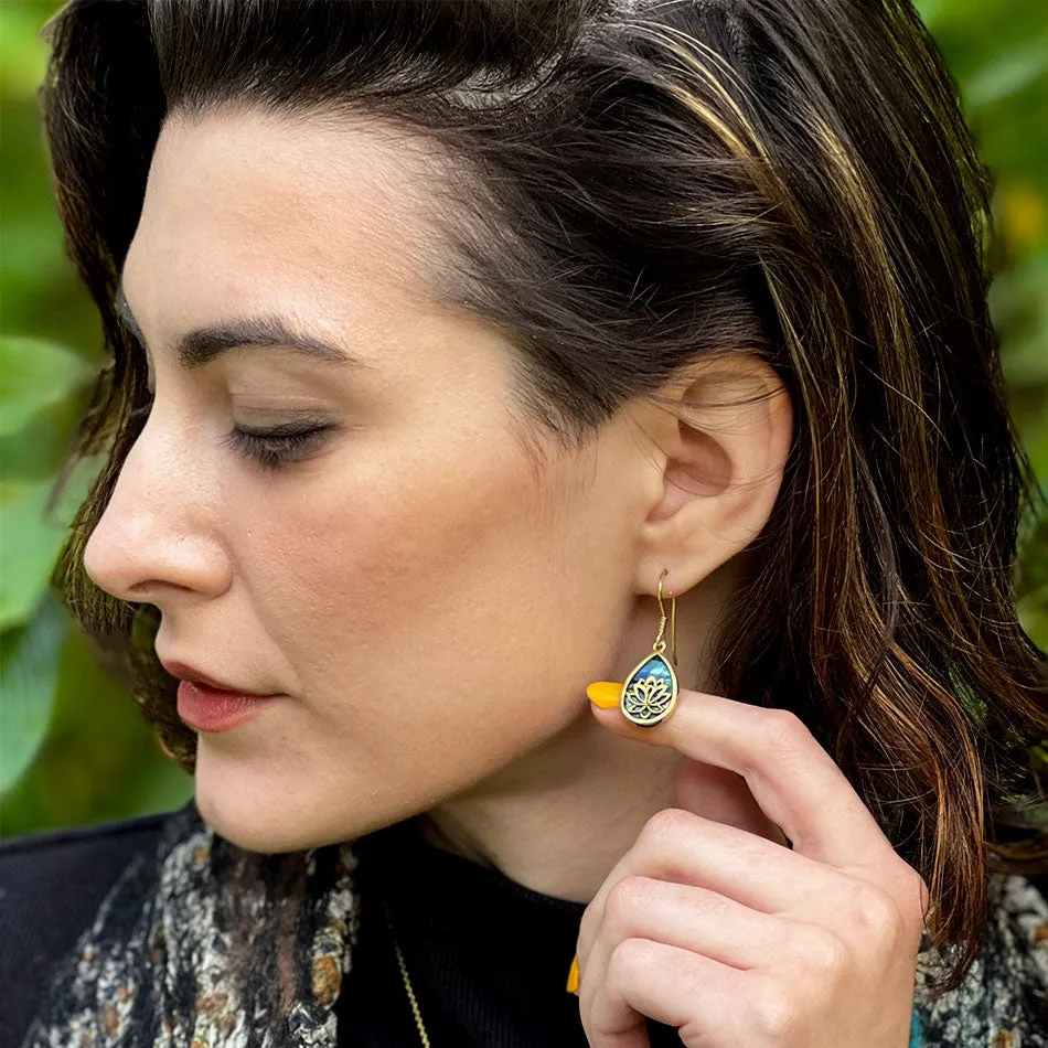 Lotus Abalone Earrings - Brass, Indonesia