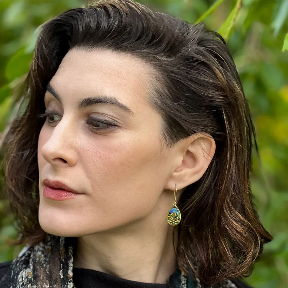 Lotus Abalone Earrings - Brass, Indonesia