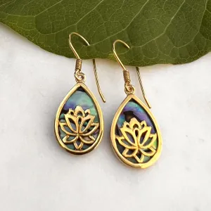 Lotus Abalone Earrings - Brass, Indonesia