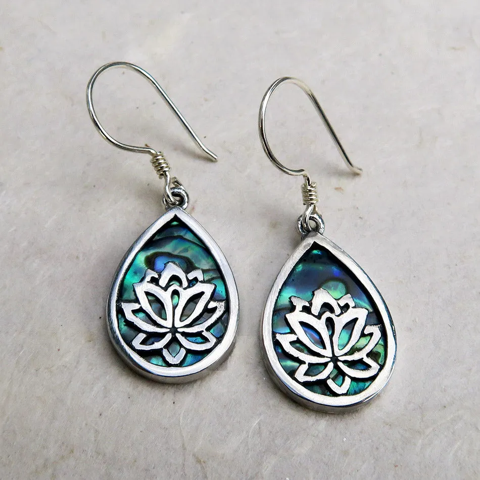 Lotus Abalone Earrings - Sterling Silver, Indonesia