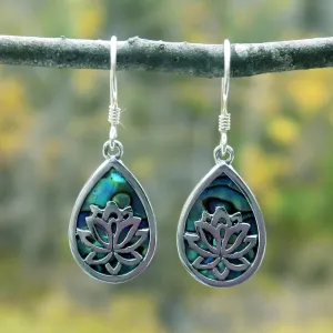 Lotus Abalone Earrings - Sterling Silver, Indonesia