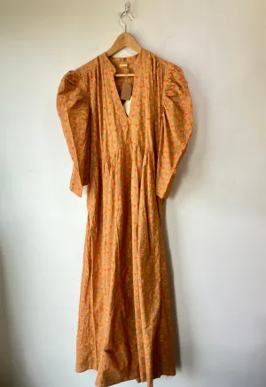 Matta Tan Block Printed Dress with Orange Hearts