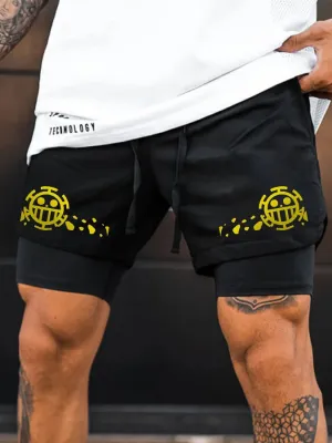 Men's Double Layer Anime Digital Print Beach Shorts