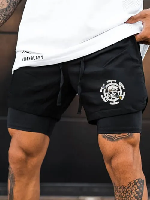 Men's Double Layer Anime Digital Print Beach Shorts