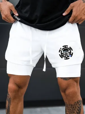 Men's Double Layer Anime Digital Print Beach Shorts