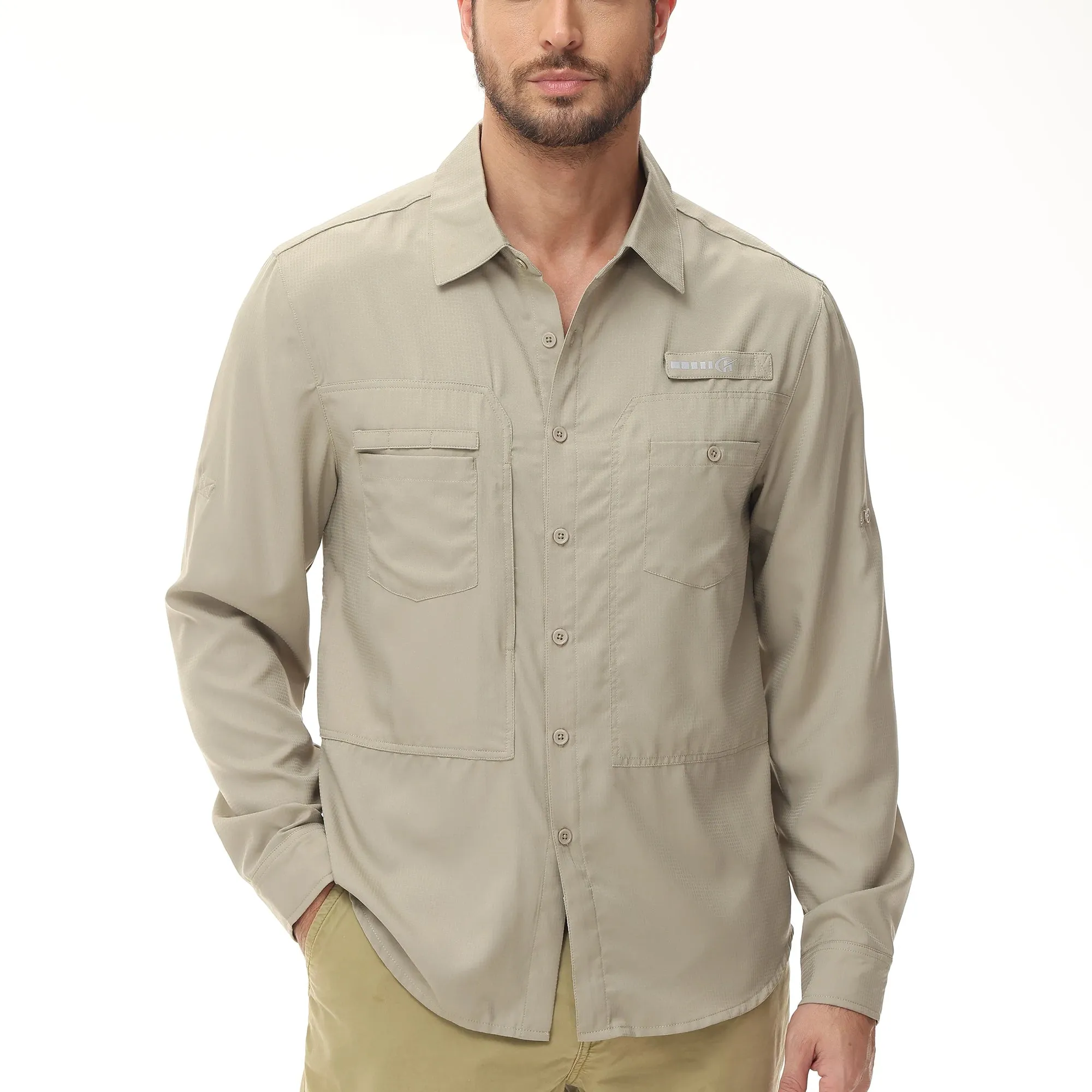 Men's Fishing Shirts Casual Cargo Hiking Shirt Long Sleeve UPF 50  Button Down Tactical Shirts Men's Blouse for Working Hiking