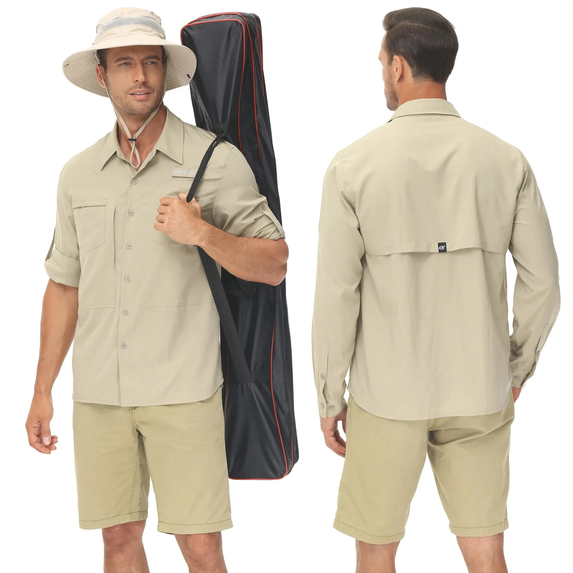 Men's Fishing Shirts Casual Cargo Hiking Shirt Long Sleeve UPF 50  Button Down Tactical Shirts Men's Blouse for Working Hiking