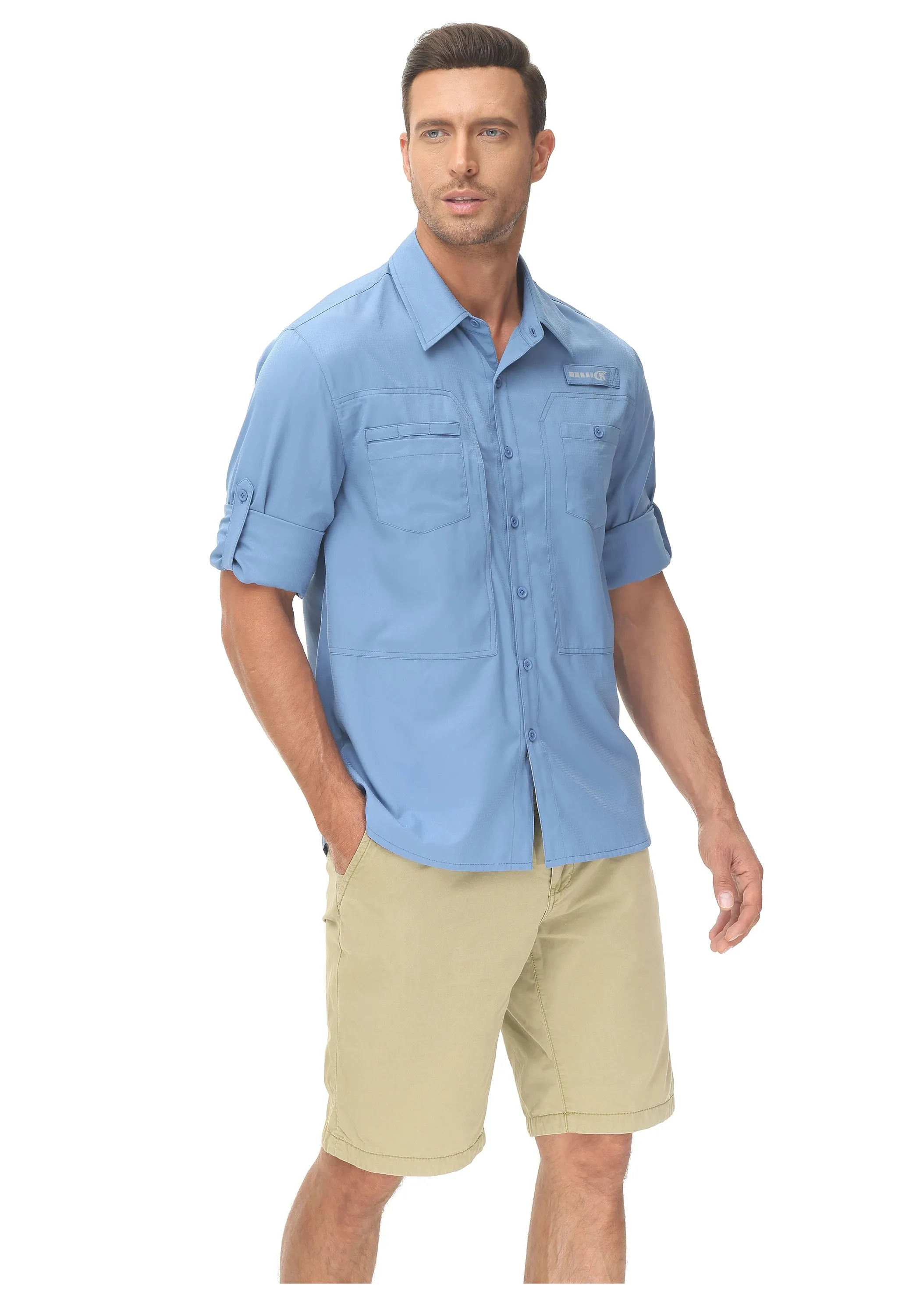 Men's Fishing Shirts Casual Cargo Hiking Shirt Long Sleeve UPF 50  Button Down Tactical Shirts Men's Blouse for Working Hiking