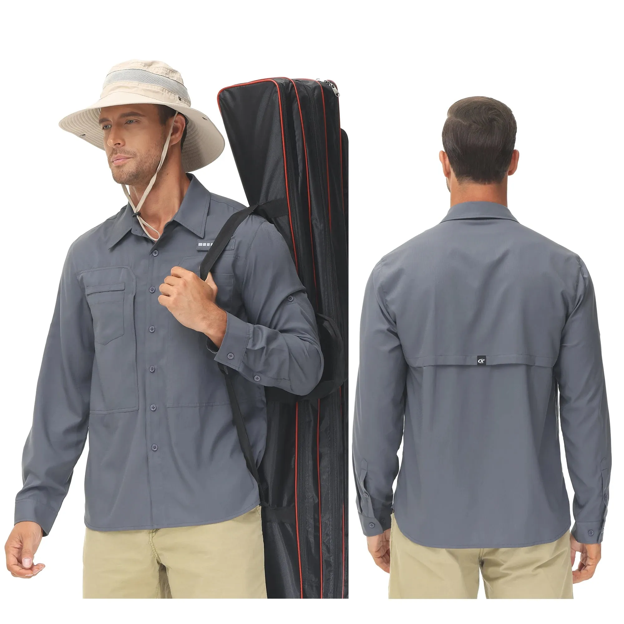 Men's Fishing Shirts Casual Cargo Hiking Shirt Long Sleeve UPF 50  Button Down Tactical Shirts Men's Blouse for Working Hiking