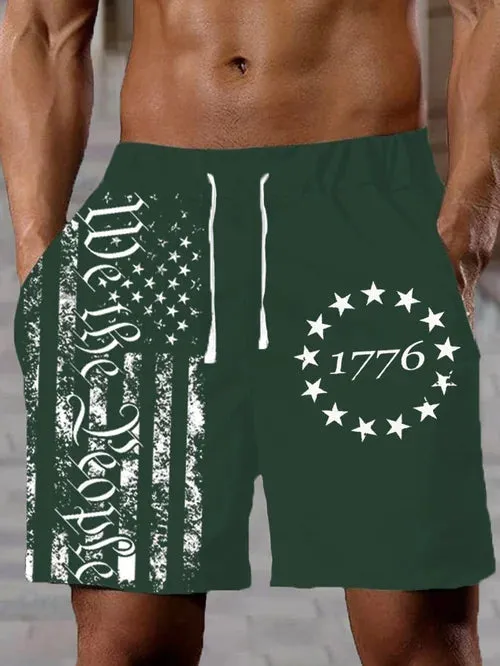 Men's Independence Day 1776 Flag Print Track Shorts