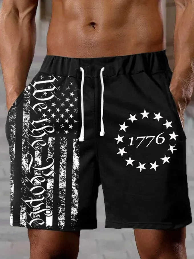 Men's Independence Day 1776 Flag Print Track Shorts