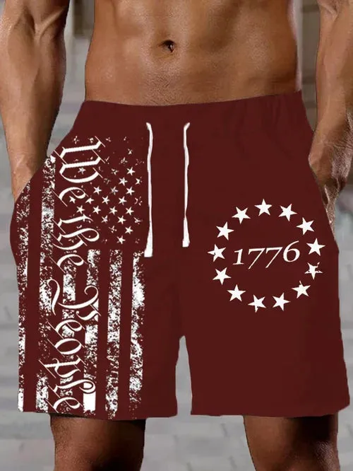 Men's Independence Day 1776 Flag Print Track Shorts