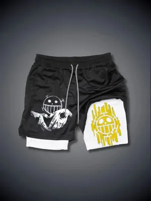 Men's Trend Anime Double Layer Digital Print Beach Shorts