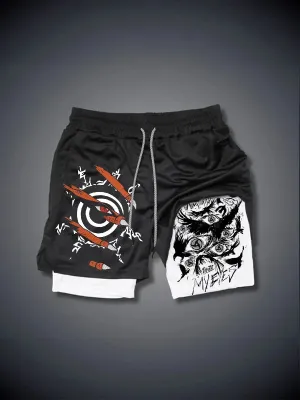 Men's Trend Anime Double Layer Digital Print Beach Shorts