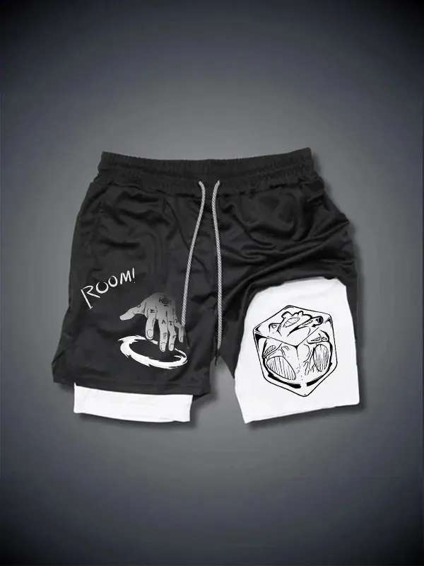 Men's Trend Anime Double Layer Digital Print Beach Shorts