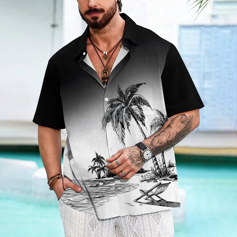 Men's Vintage Hawaiian Breast Pocket Short Sleeve Shirt 2406002461