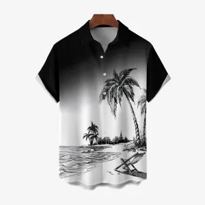 Men's Vintage Hawaiian Breast Pocket Short Sleeve Shirt 2406002461