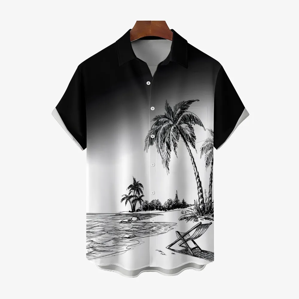 Men's Vintage Hawaiian Breast Pocket Short Sleeve Shirt 2406002461