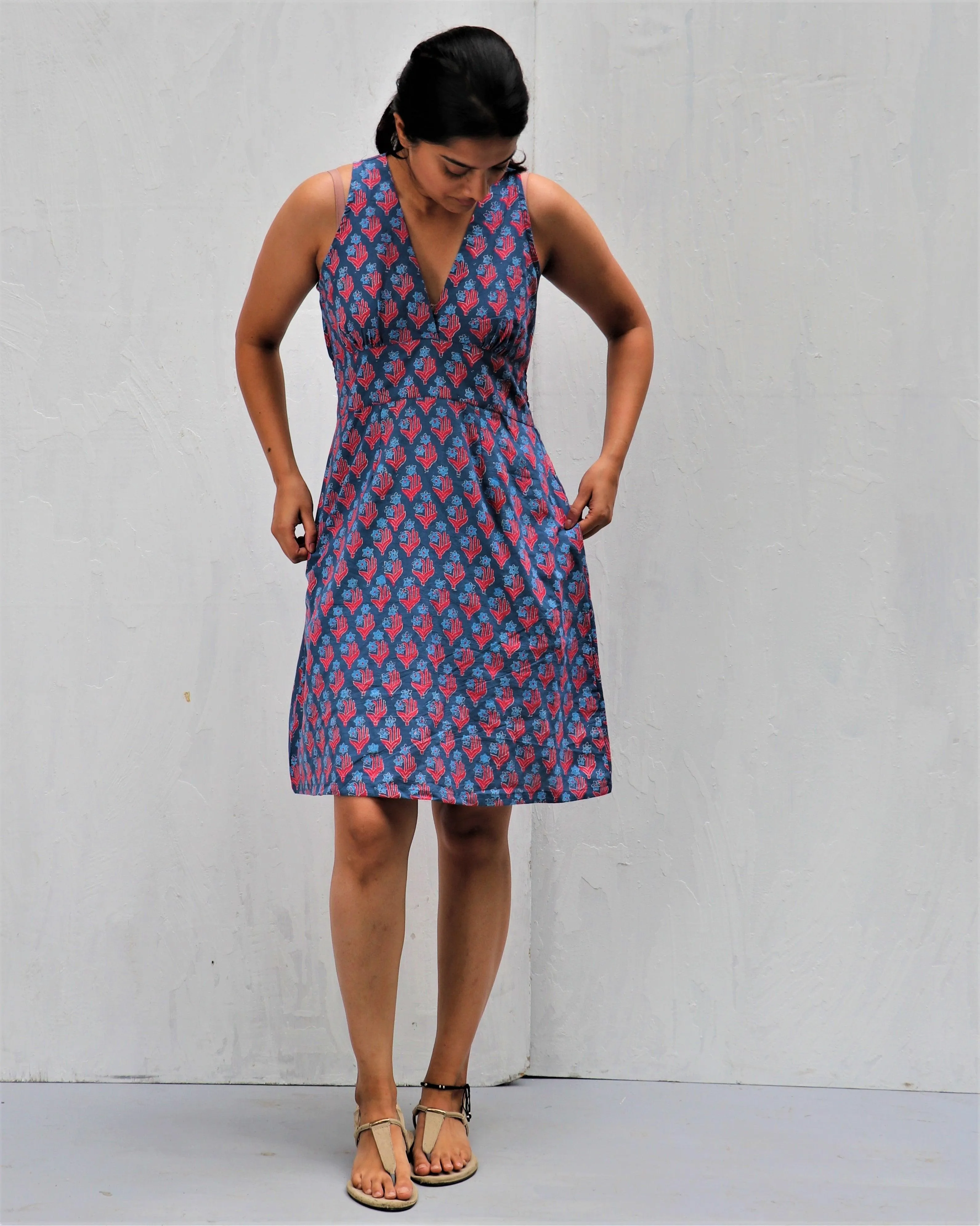Midnight Garden Hand Block-Printed Cotton Dress - Neelanjali