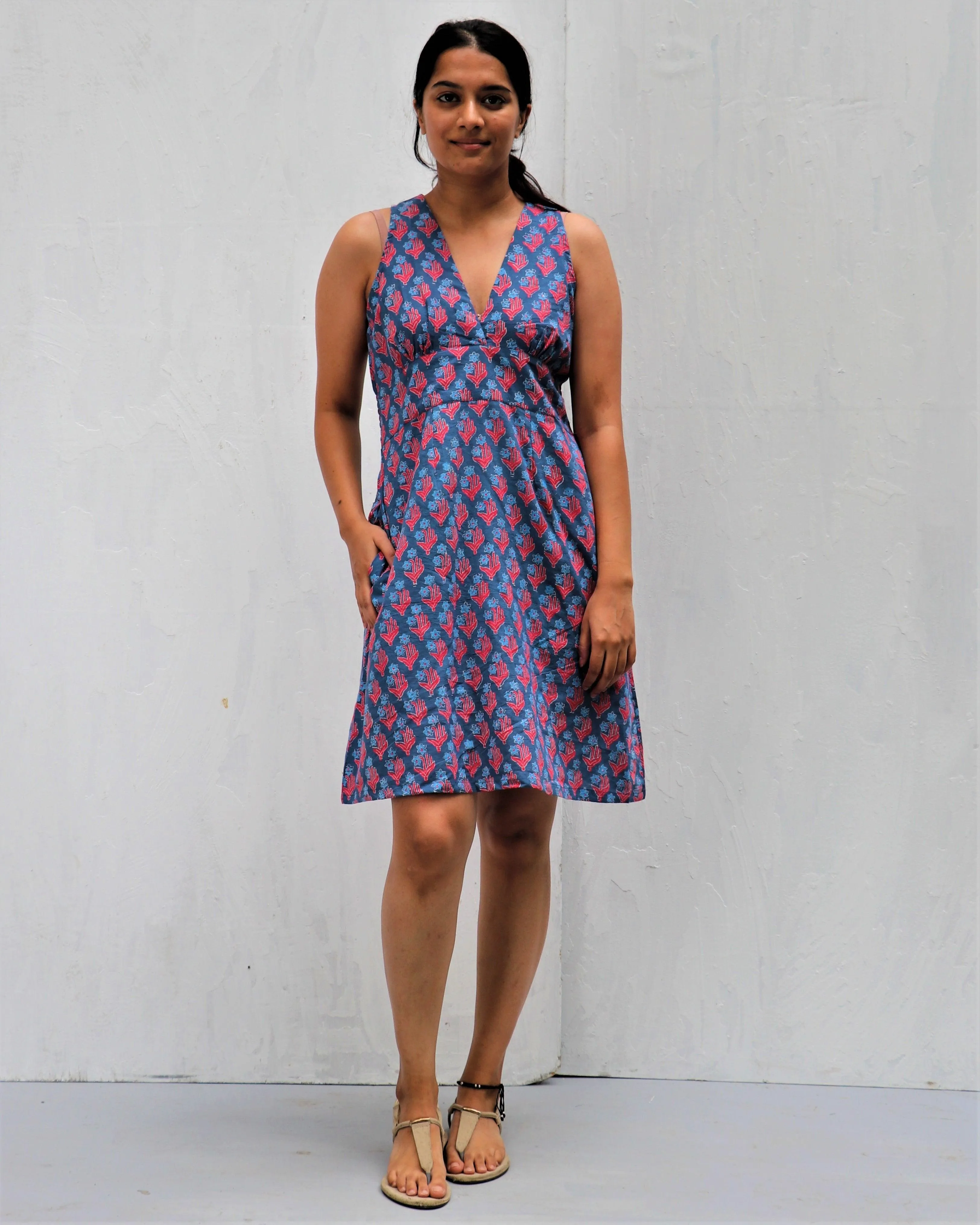 Midnight Garden Hand Block-Printed Cotton Dress - Neelanjali