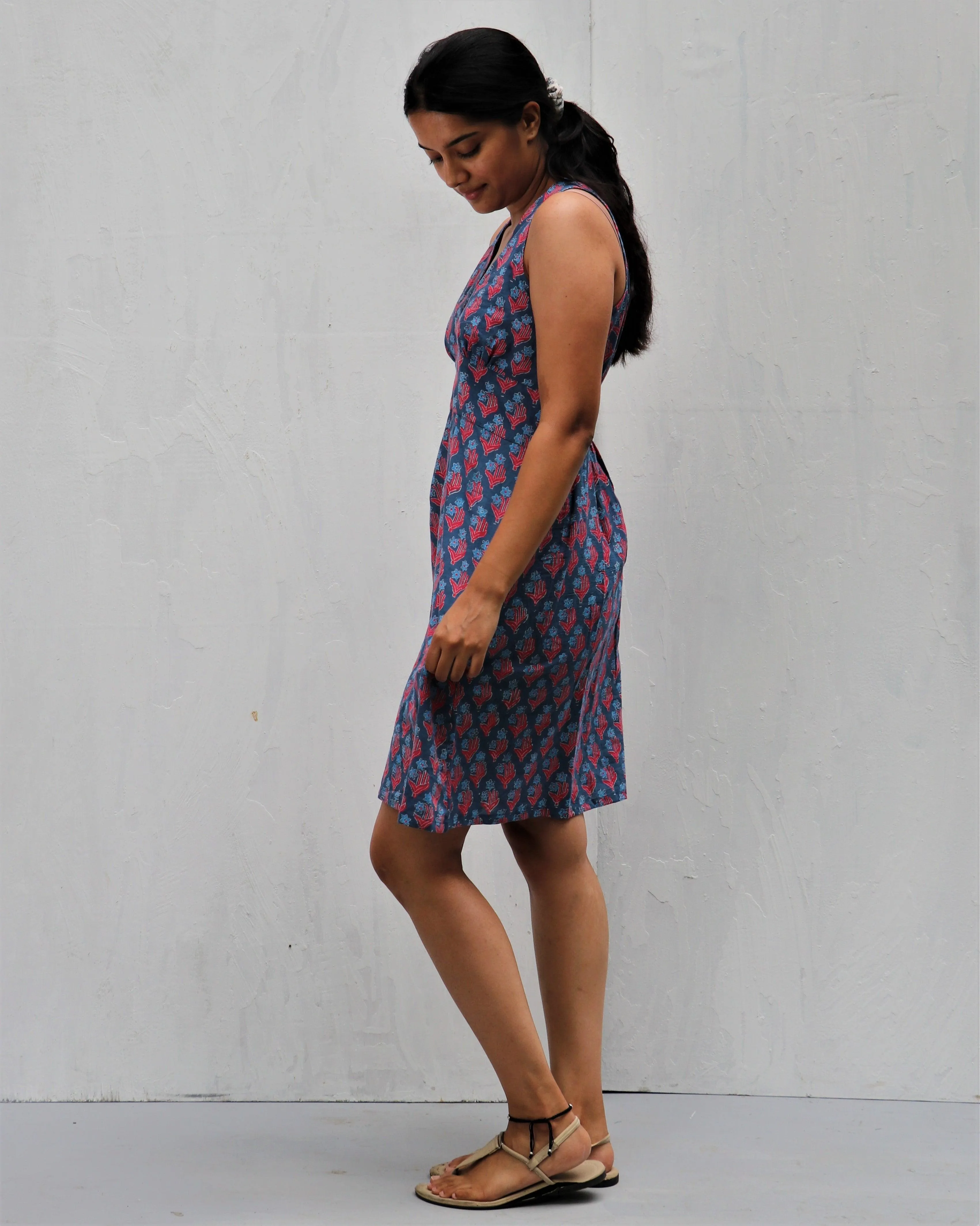 Midnight Garden Hand Block-Printed Cotton Dress - Neelanjali