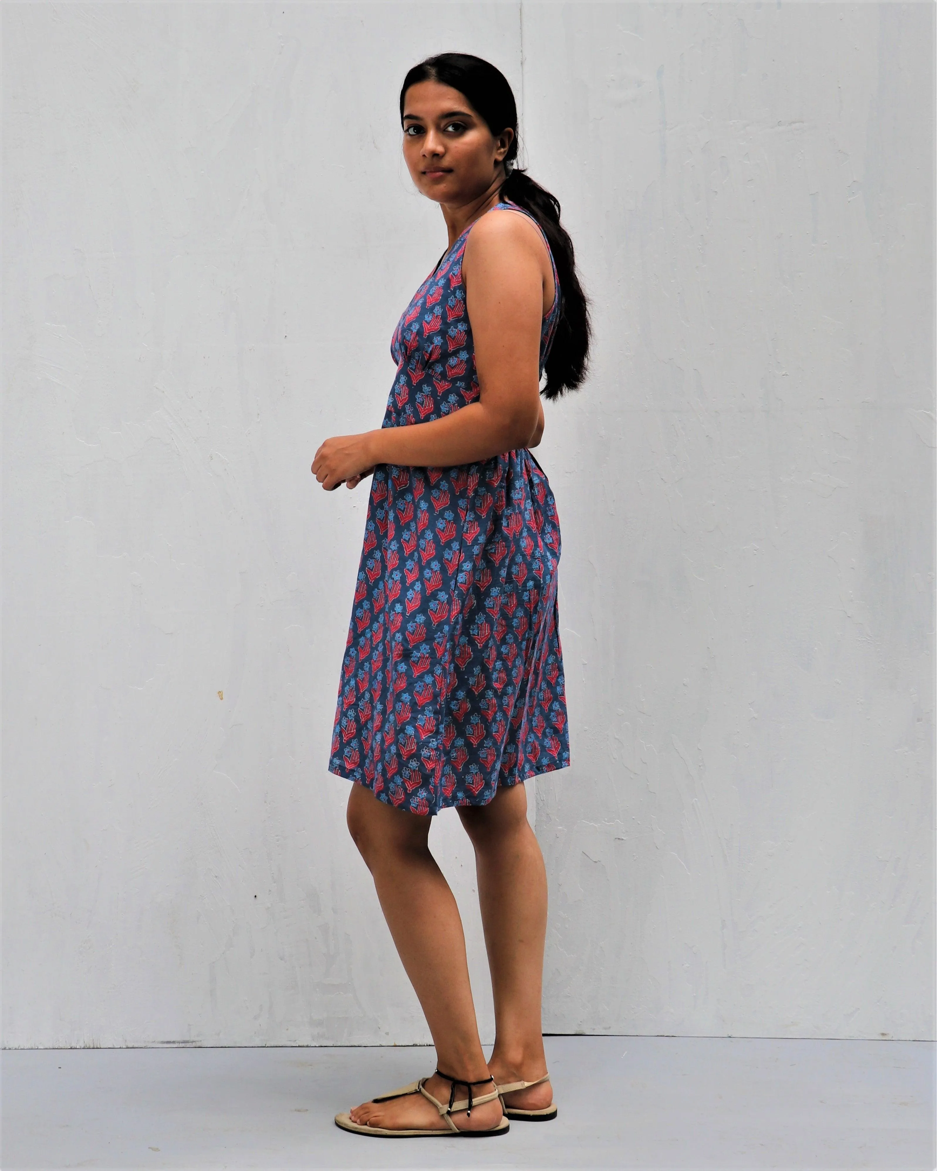 Midnight Garden Hand Block-Printed Cotton Dress - Neelanjali