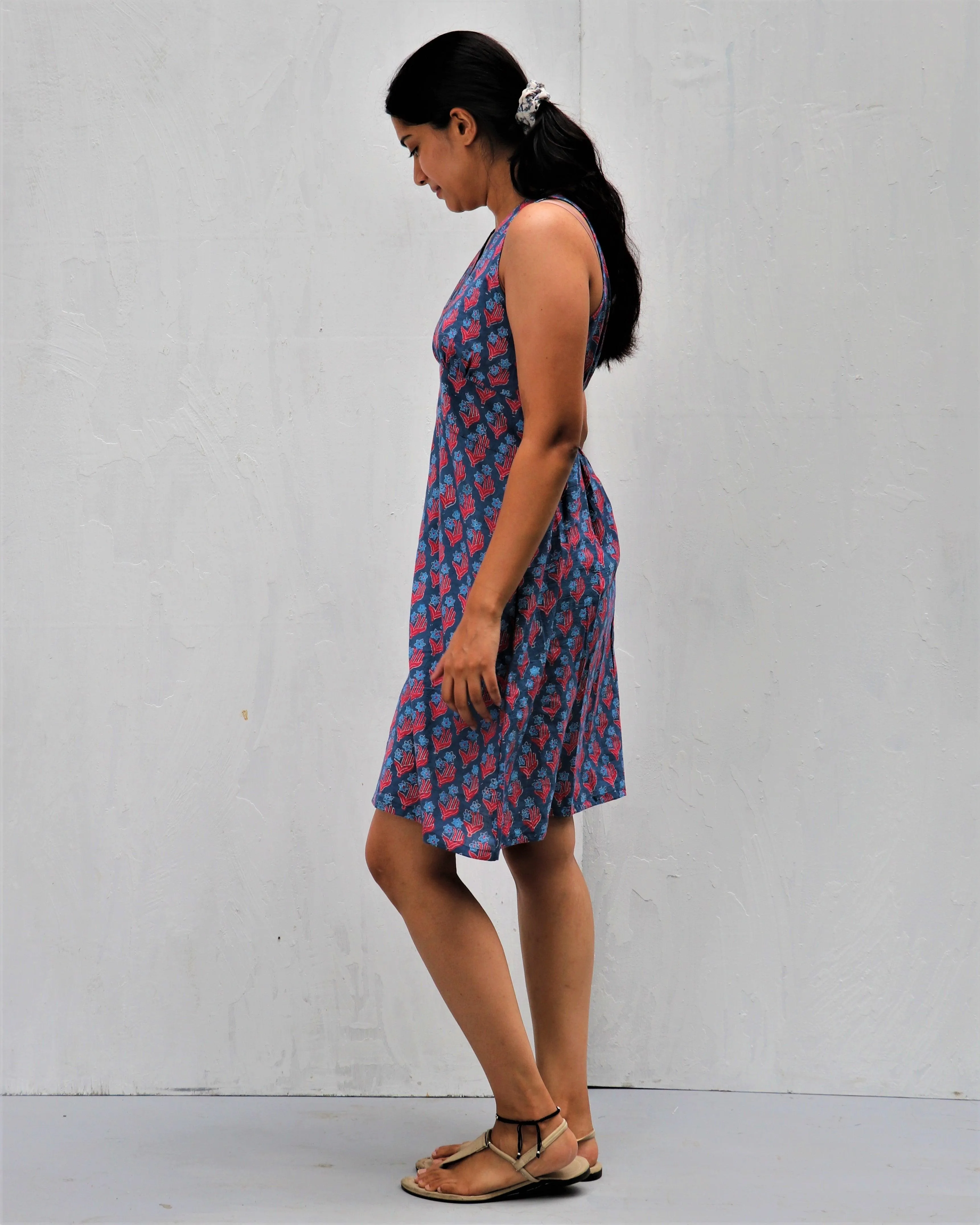 Midnight Garden Hand Block-Printed Cotton Dress - Neelanjali