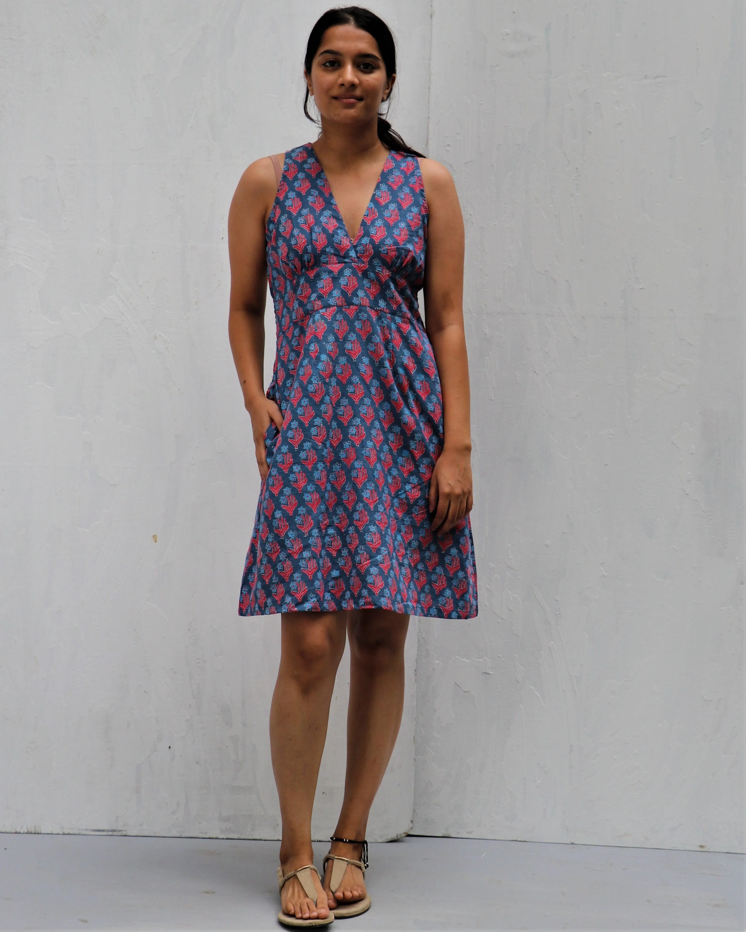 Midnight Garden Hand Block-Printed Cotton Dress - Neelanjali