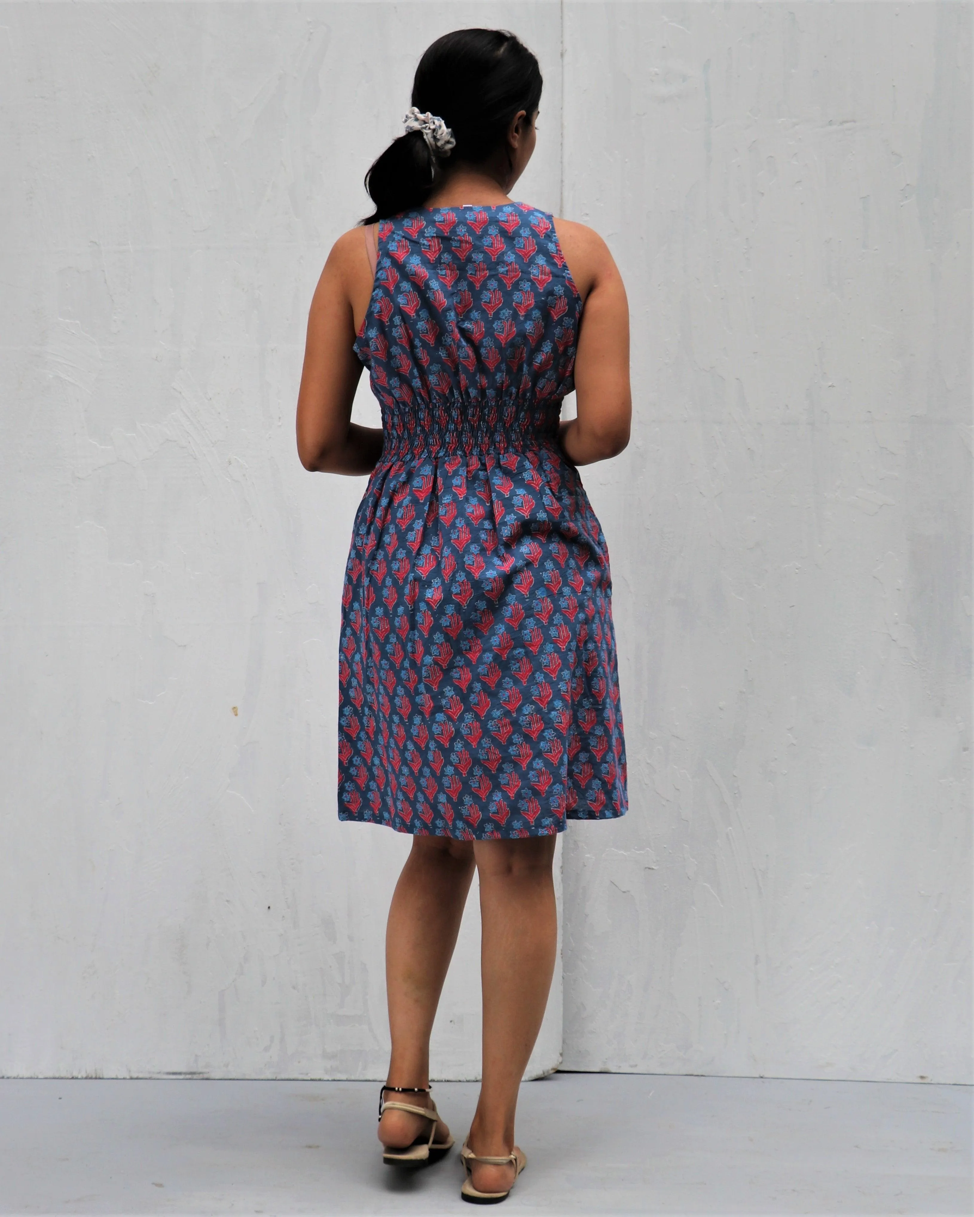 Midnight Garden Hand Block-Printed Cotton Dress - Neelanjali