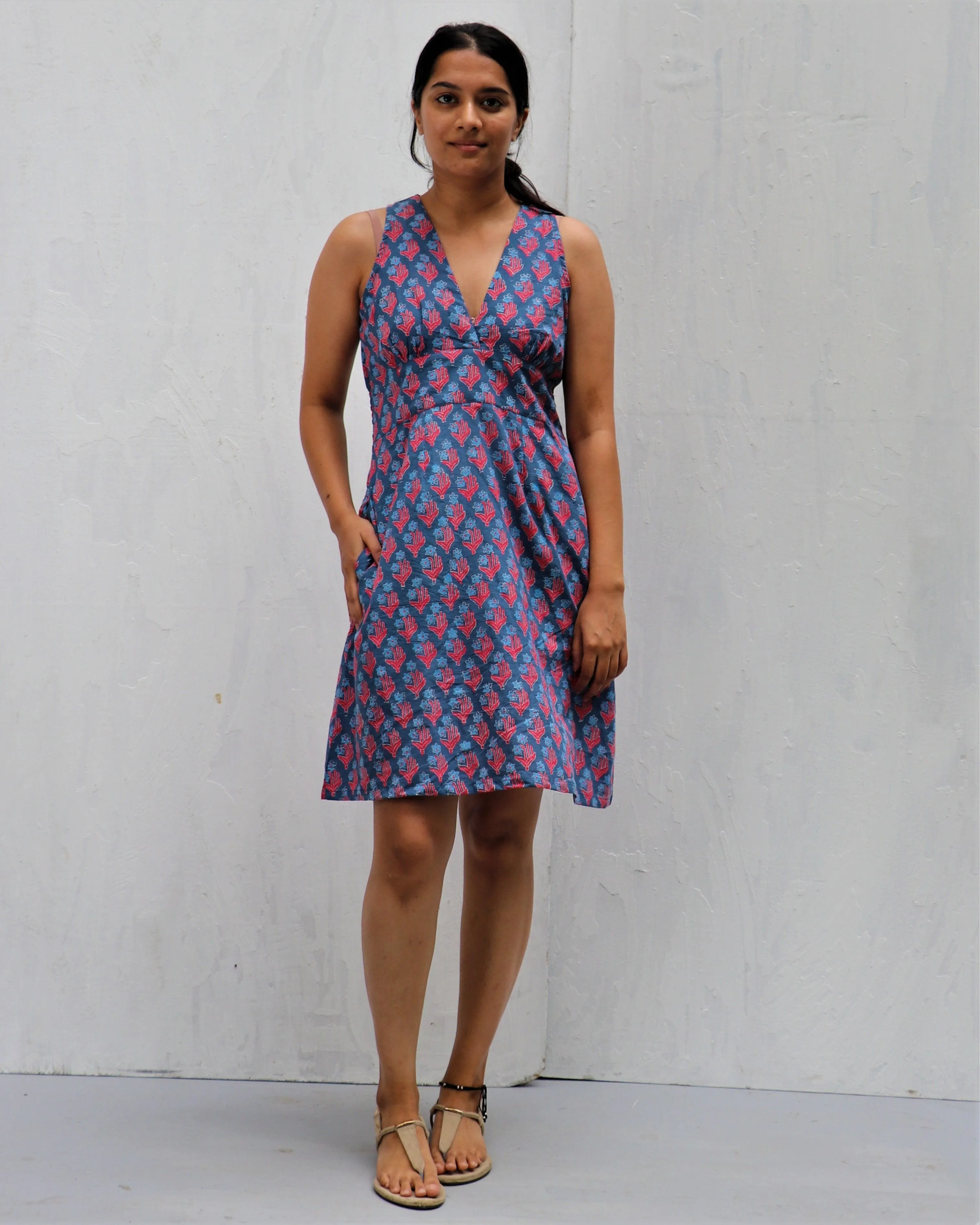 Midnight Garden Hand Block-Printed Cotton Dress - Neelanjali