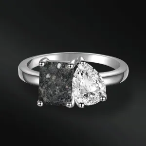 Moon Obsession - 14K Gold or Sterling Silver Engagement Ring for Her | Genuine Lunar Meteorite & Moissanite | D-Color VVS1 Clarity