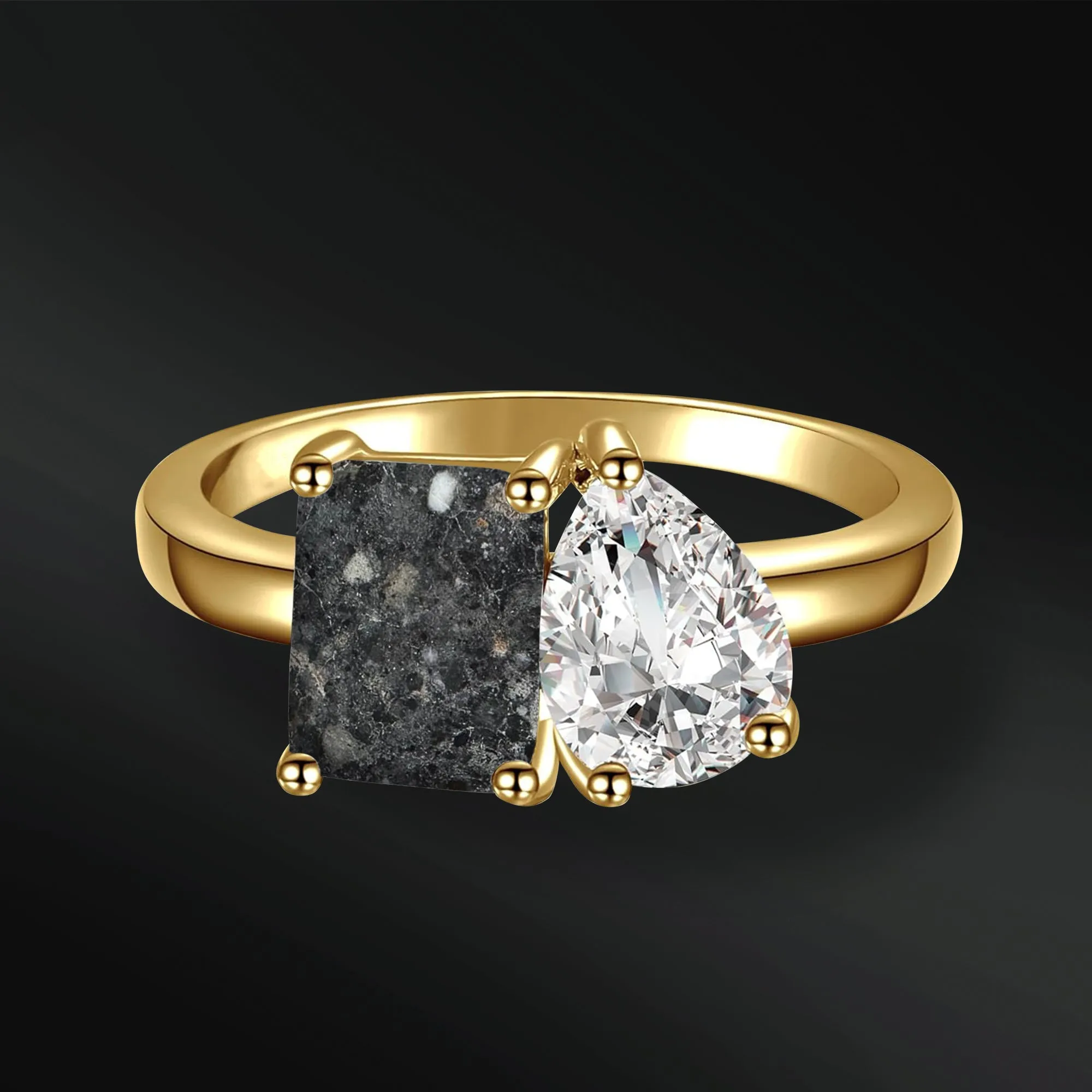 Moon Obsession - 14K Gold or Sterling Silver Engagement Ring for Her | Genuine Lunar Meteorite & Moissanite | D-Color VVS1 Clarity