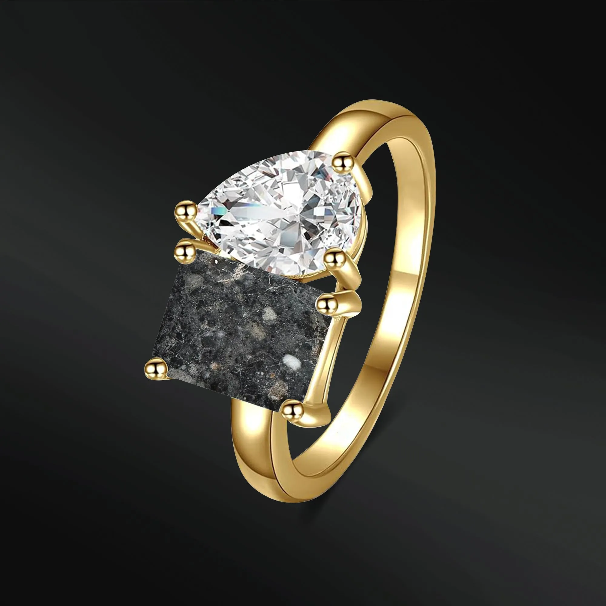 Moon Obsession - 14K Gold or Sterling Silver Engagement Ring for Her | Genuine Lunar Meteorite & Moissanite | D-Color VVS1 Clarity