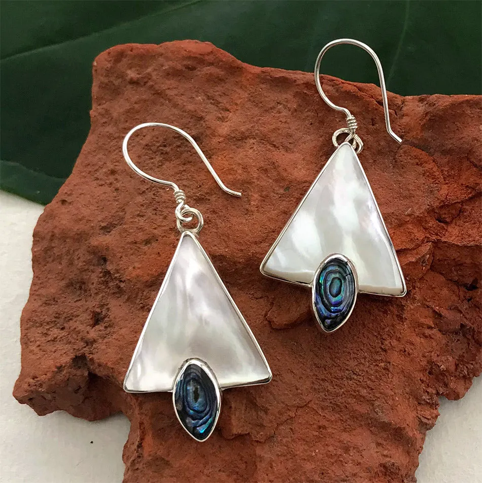 Mother-of-Pearl Triangle Earrings - Sterling Silver, Indonesia