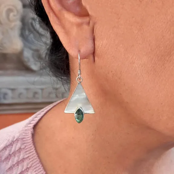Mother-of-Pearl Triangle Earrings - Sterling Silver, Indonesia