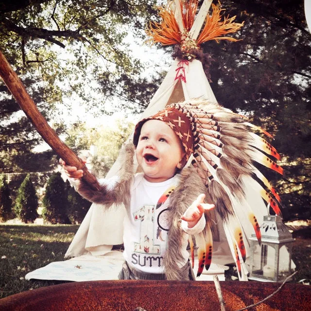 N01- For 9 to 18 month Toddler / Baby: three colors  Native American Style Indian Headdress for the little ones !