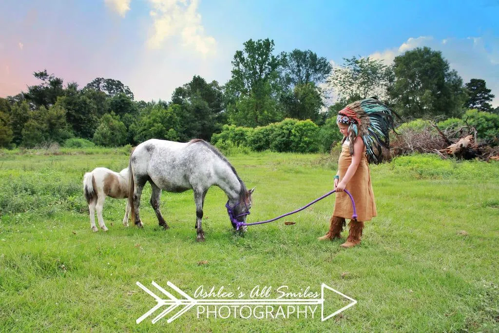 N33- From 5-8 years Kid / Child's: Indian turquoise and black feather Headdress 21 inch. – 53,34 cm.