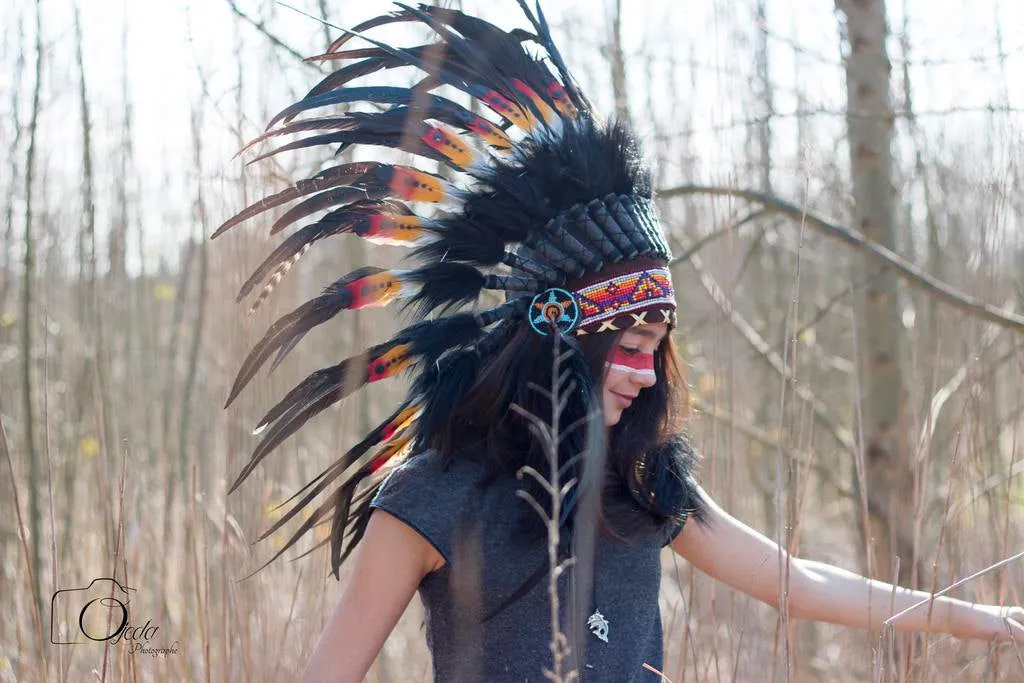N41- From 5-8  years Kid / Child's: double feather Headdress 21 inch. – 53,34 cm