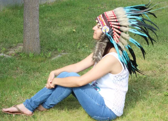 N55-Light Blue / Turquoise and dark Feather Headdress / Warbonnet