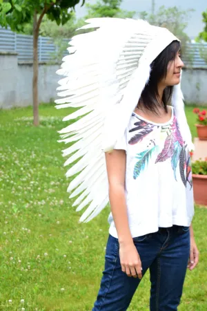 N81 - Medium Indian  White  Feather Headdress (36 inch long)