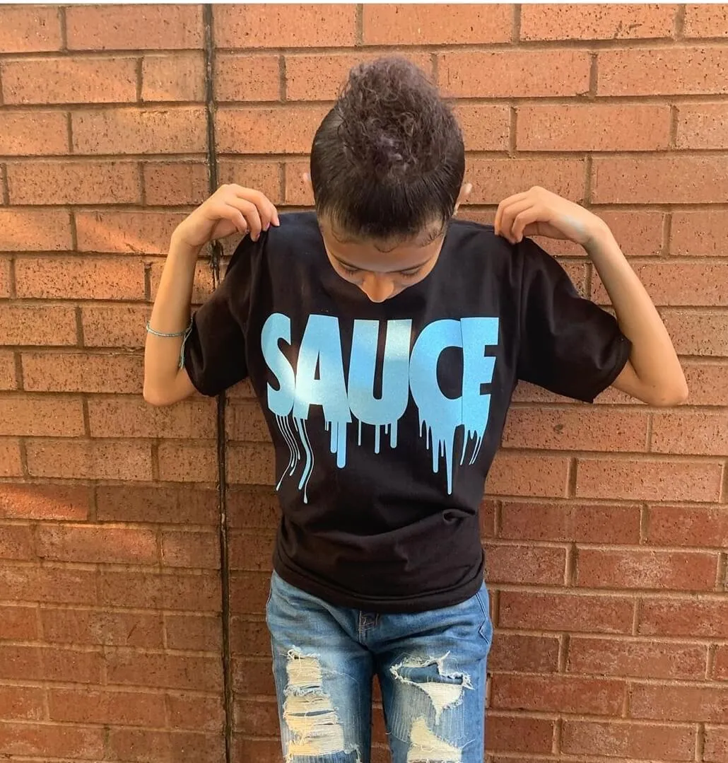 Neon Blue Glitter Sauce | Black Tee