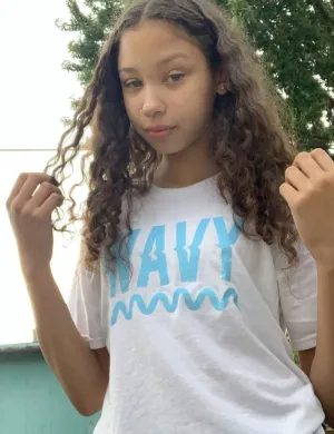 Neon Blue Glitter Wavy | White Tee